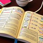 **A student intensely studying a handwritten study guide for the Trade English exam, filled with colorful notes, mind maps of Incoterms 2020 (CIF, FOB, EXW highlighted), and a separate section dedicated to meticulously corrected past exam questions with detailed explanations. The study guide is open on a desk cluttered with textbooks, highlighters, and a steaming cup of coffee, illuminated by warm, focused desk lamp light.**