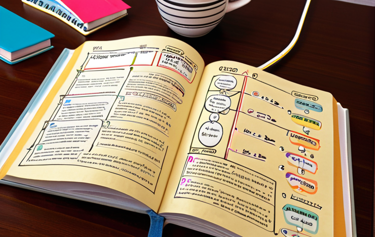**A student intensely studying a handwritten study guide for the Trade English exam, filled with colorful notes, mind maps of Incoterms 2020 (CIF, FOB, EXW highlighted), and a separate section dedicated to meticulously corrected past exam questions with detailed explanations. The study guide is open on a desk cluttered with textbooks, highlighters, and a steaming cup of coffee, illuminated by warm, focused desk lamp light.**