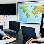 Global Business Communication**

"A diverse group of business professionals, fully clothed in modest business attire, engaged in a video conference call, discussing international trade. The scene is a modern office setting with world maps in the background, professional environment, safe for work, appropriate content, perfect anatomy, correct proportions, well-formed hands, proper finger count, natural body proportions, family-friendly."

**