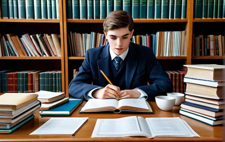 **
"A student studying trade English at a desk, surrounded by textbooks and notes, fully clothed, appropriate attire, safe for work, perfect anatomy, natural proportions, academic setting, well-lit, professional photograph, family-friendly."
**